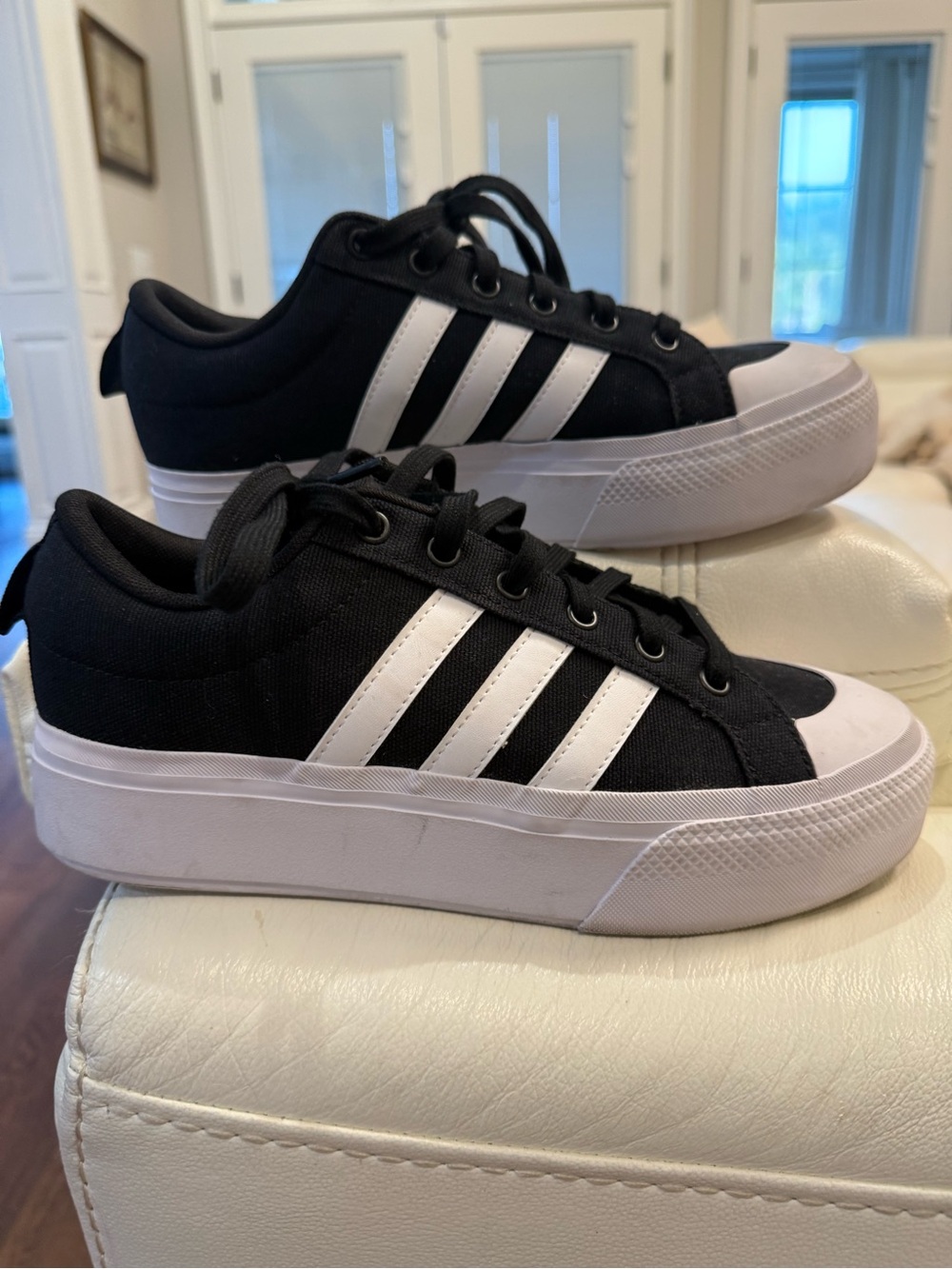 adidas Women's Black Canvas Sneakers with White Three-Stripes